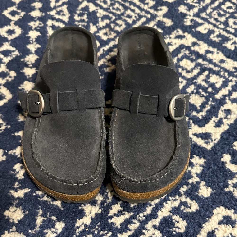 Birkenstock Navy Suede Clogs with Buckle